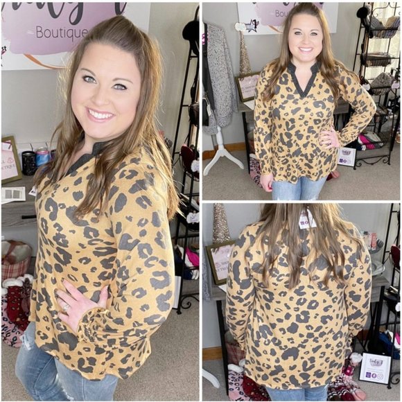 Honeyme Tops - HoneyMe Leopard Gabby Smocked Long Sleeve